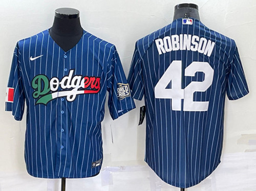 Men's Los Angeles Dodgers #42 Jackie Robinson Navy Mexico World Series Cool Base Stitched Baseball Jersey
